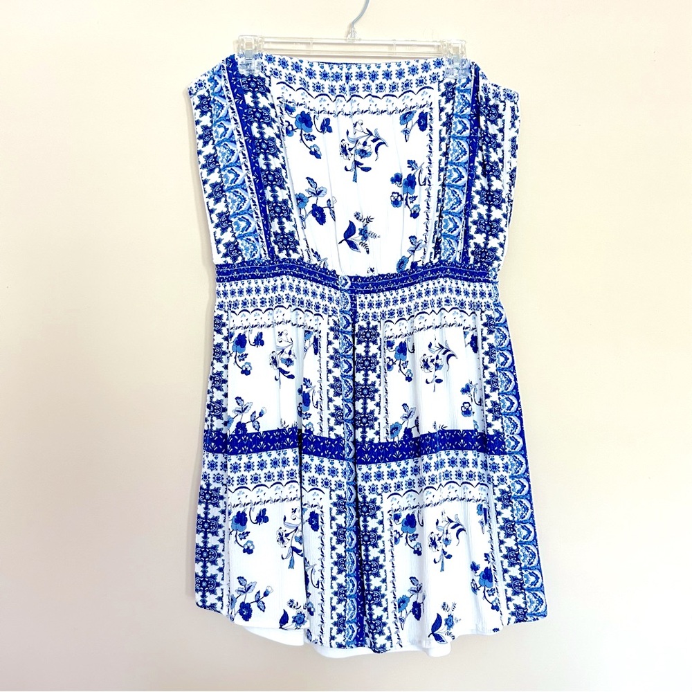 Xhilaration Blue and White Floral Strapless Dress